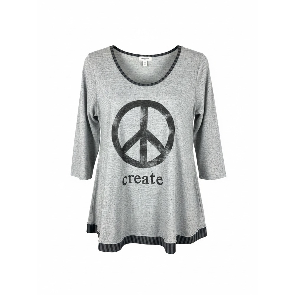 Hand Jive Wear Art tunic top in a light gray marble knit, handmade in the USA M